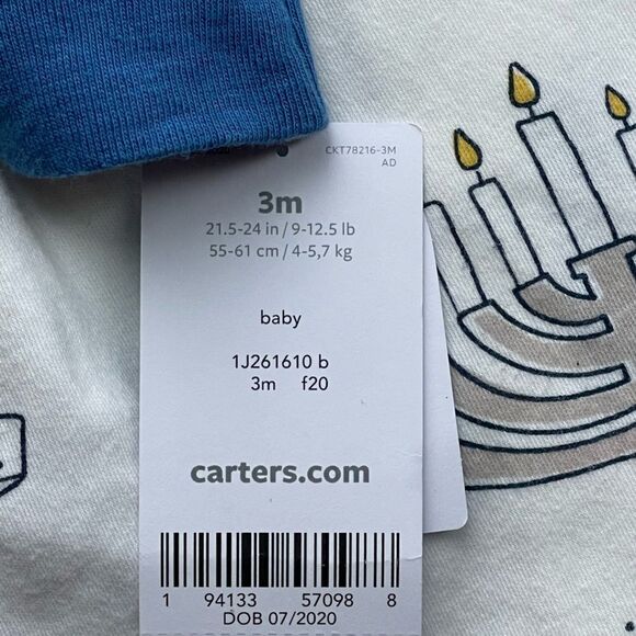 Carter’s Baby Boys & Baby Girls Hanukkah 2 Way Zip Sleep & Play Size 3 Month NWT - Picture 6 of 8